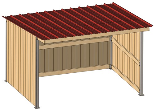 Abri 3,18x4,18 Bardage agricole Douglas 19 mm Bordeaux