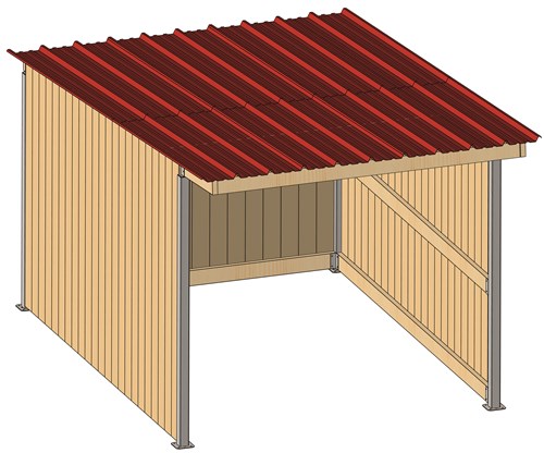 Abri 4,18x3,18 Bardage agricole Douglas 19 mm Bordeaux