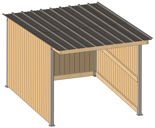Abri 4,18x3,18 Bardage agricole Douglas 19 mm Ardoise