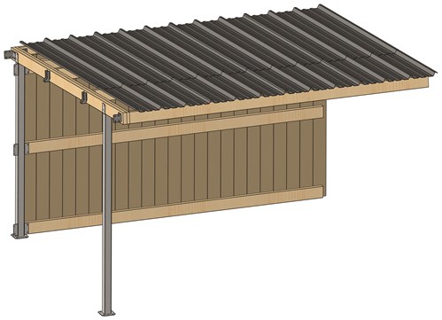 Extension d'abri 4,09x3,18 Bardage agricole Douglas 19 mm