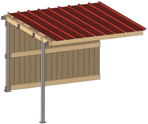 Extension d'abri 3,09x3,18 Bardage agricole Douglas 19 mm Bordeaux